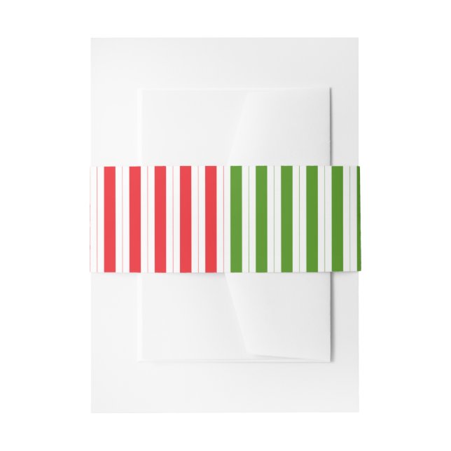 Holiday Red & Elf Green Candy Stripe Striped Invitation Belly Band (Front Example)