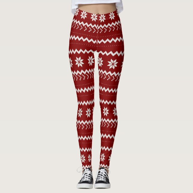 Holiday Red Fair Isle Leggings (Front)