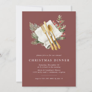 Holiday Red   Festive Watercolor Christmas Dinner Invitation