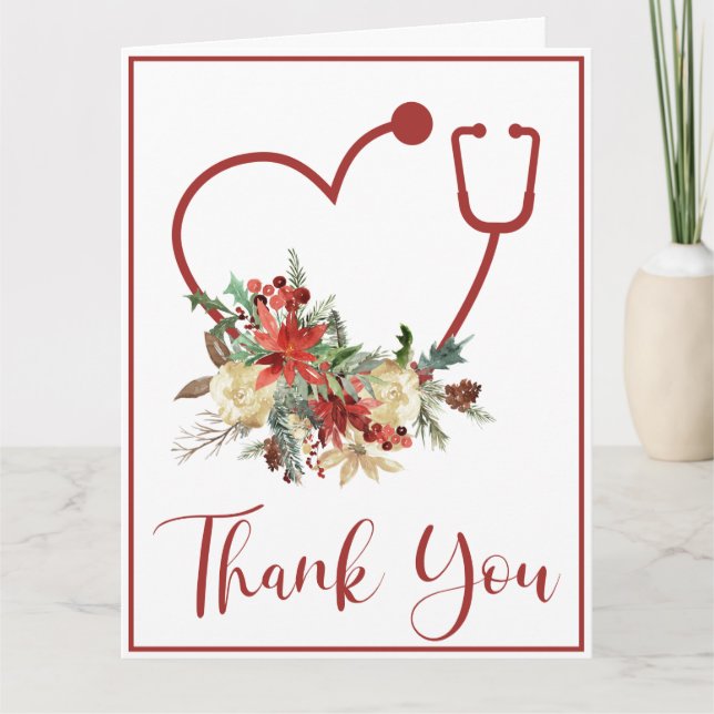 Holiday Red Floral Stethoscope Heart Thank You (Front)