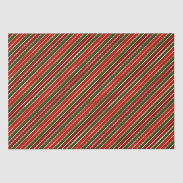 Holiday Red, Gold and Green Christmas Stripes Tissue Paper (Front)