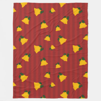 Holiday Red Gold Stripe Bells Christmas Fleece Blanket