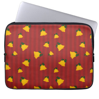 Holiday Red Gold Stripe Bells Christmas Laptop Sleeve