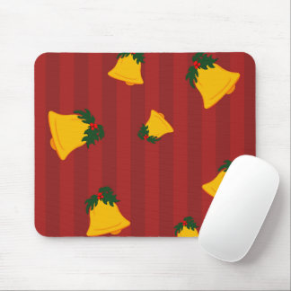 Holiday Red Gold Stripe Bells Christmas Mouse Mat