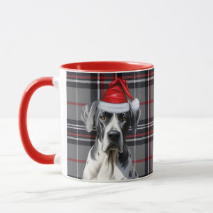 Holiday Red Gray Plaid Great Dane Dog Christmas Mug