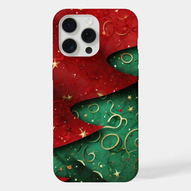 HOLIDAY RED GREEN GOLD ABSTRACT PATTERN iPhone CASE (Back)