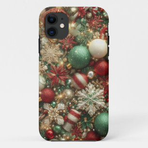 HOLIDAY RED GREEN GOLD SILVER ORNAMENTS iPhone 11 CASE