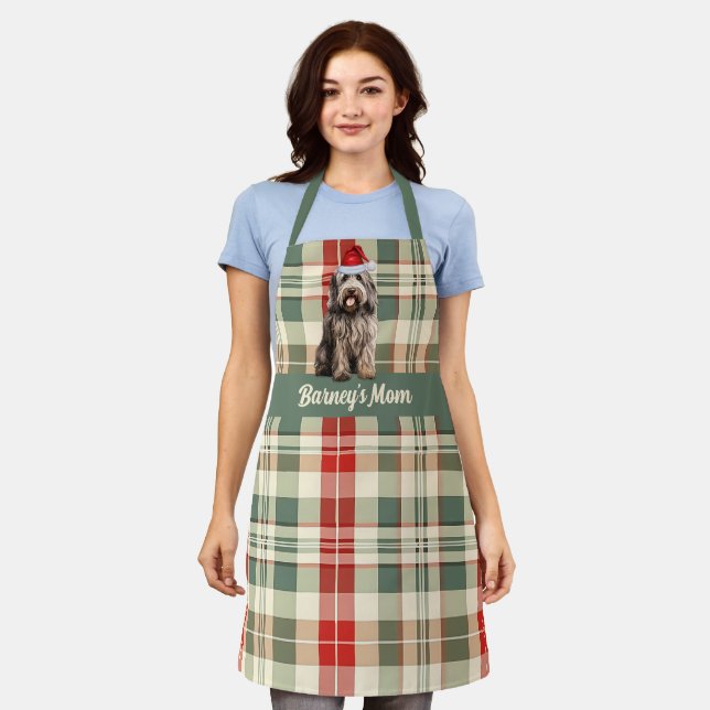 Holiday Red Green Plaid Bergamasco Dog Christmas Apron (Worn)
