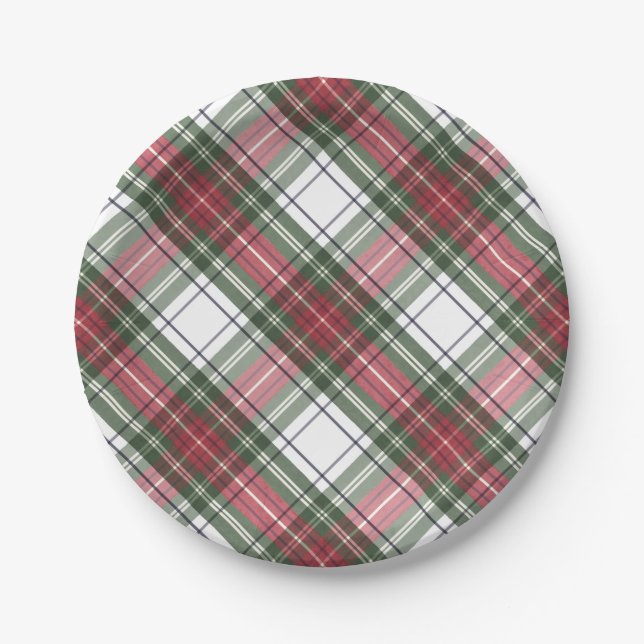 Holiday Red Green Plaid Christmas Party Plate (Front)