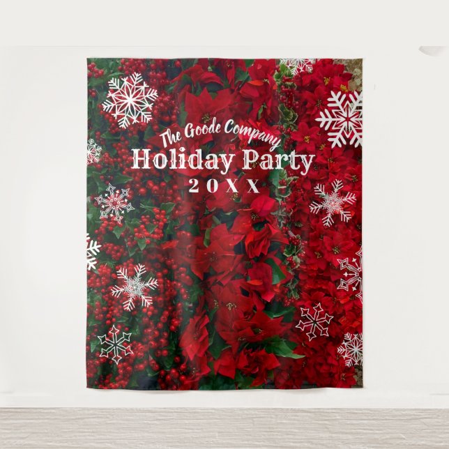 Holiday Red Green Snowflake  | Party Backdrop Tapestry (Front)