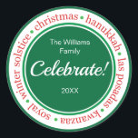 Holiday Red/Green Sticker Label<br><div class="desc">Brights,  happy 3" holiday sticker to use on your mailings and gifts. It's ready to personalise with your name and date and a message - all in the centre.</div>