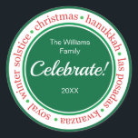 Holiday Red/Green Sticker Label<br><div class="desc">Brights,  happy 3" holiday sticker to use on your mailings and gifts. It's ready to personalise with your name and date and a message - all in the centre.</div>