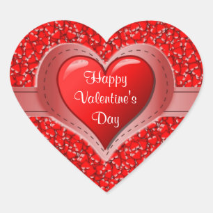 Holiday Red Hearts Happy Valentine's Day Heart Sticker