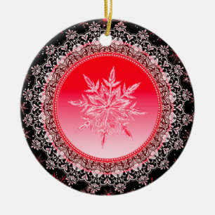 Holiday Red Ice Crystal Snowflake Ceramic Tree Decoration