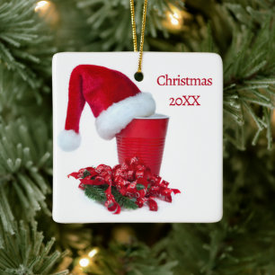 Holiday Red Party Cup Ceramic Ornament