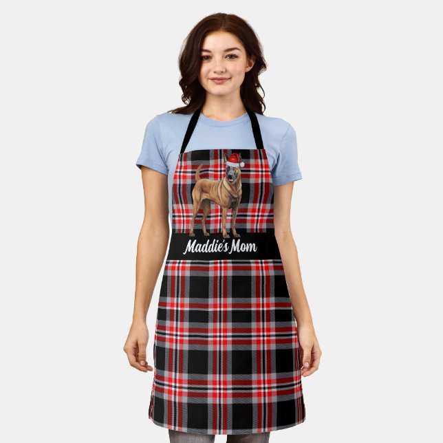 Holiday Red Plaid Belgian Malinois Dog Christmas Apron (Worn)