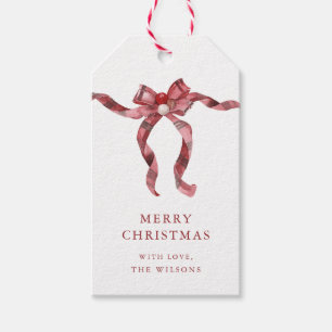 Holiday Red Plaid Bow Ribbon Christmas Gift Tags