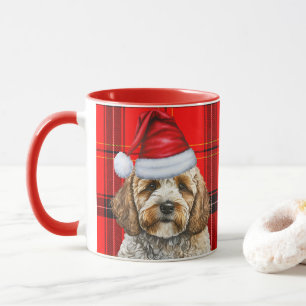 Holiday Red Plaid Cockapoo Christmas Santa Dog Mug