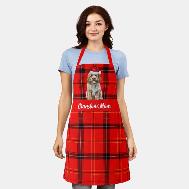 Holiday Red Plaid Cockapoo Santa Dog Christmas Apron (Worn)