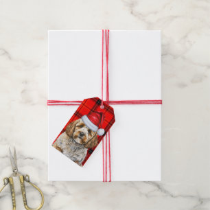 Holiday Red Plaid Cockapoo Santa Dog Christmas Gift Tags