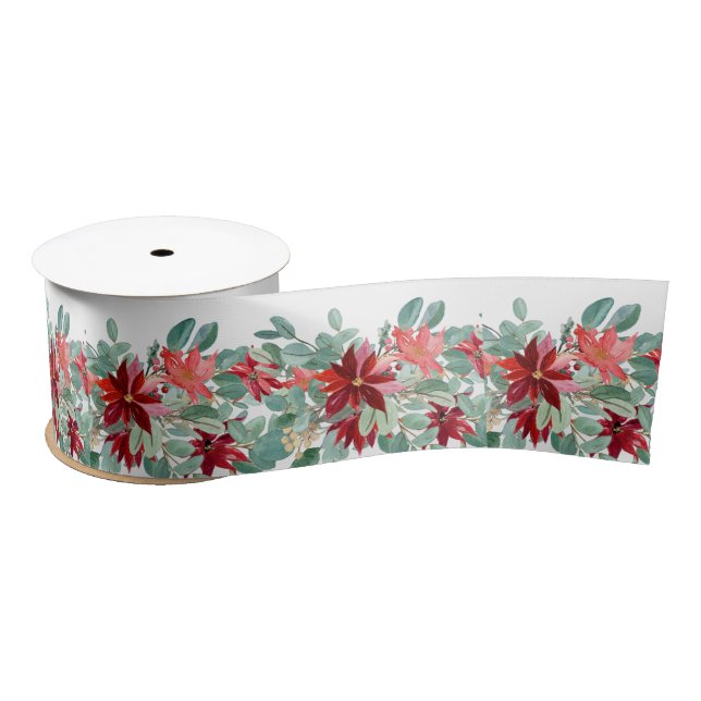Holiday Red Poisenttia Floral Satin Ribbon (Spool)
