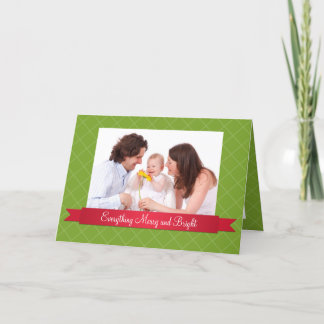 Holiday red satin ribbon green lattice photo card