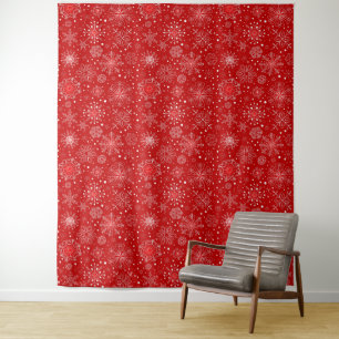 Holiday Red Snowflake Wall Tapestry