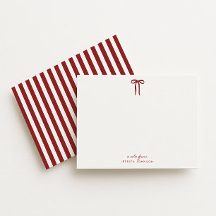 Holiday Red Stripes and Bow Note Card