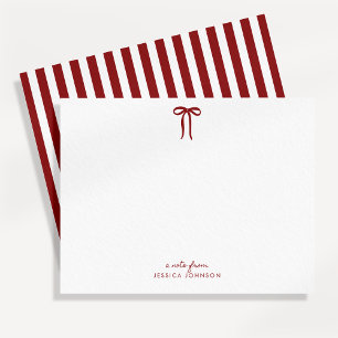 Holiday Red Stripes and Bow Note Card