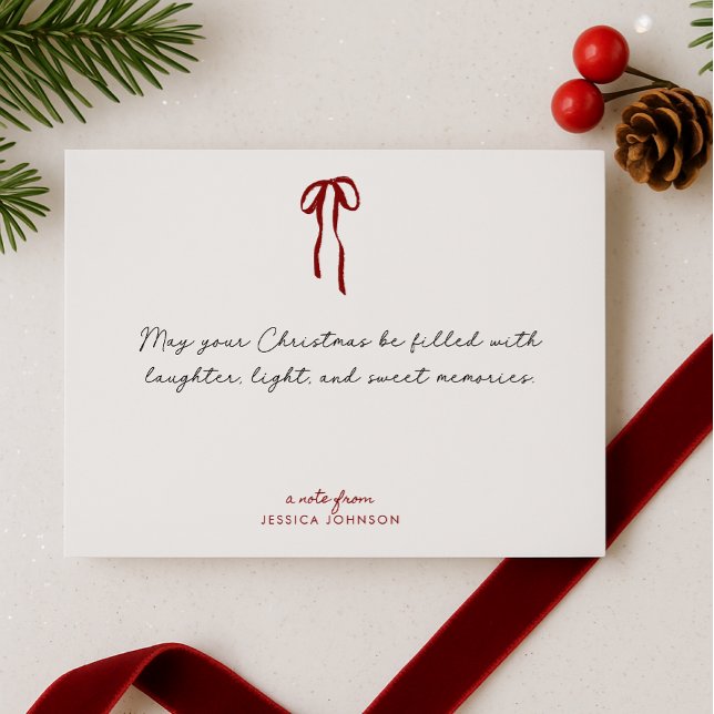 Holiday Red Stripes and Bow Note Card (Creator Uploaded)