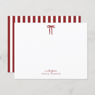 Holiday Red Stripes and Bow Note Card