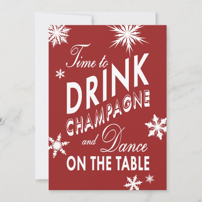 Holiday Red Time to Drink Champagne Invitation (Front)