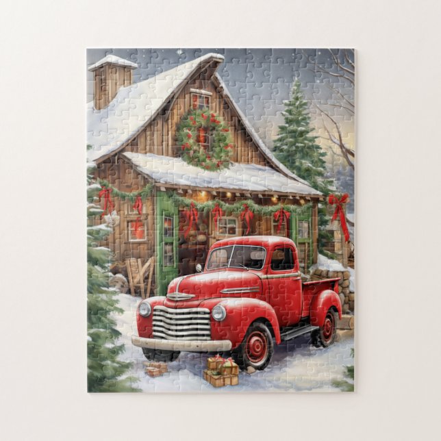 Holiday Red Truck Game Puzzle  (Vertical)