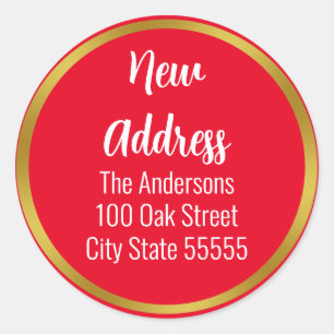 Holiday Red White and Gold Moving Announcement Classic Round Sticker