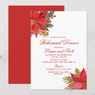 Holiday Rehearsal Dinner Poinsettia Invitation