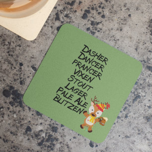 Holiday Reindeer Beer Drinks Funny Christmas Square Paper Coaster