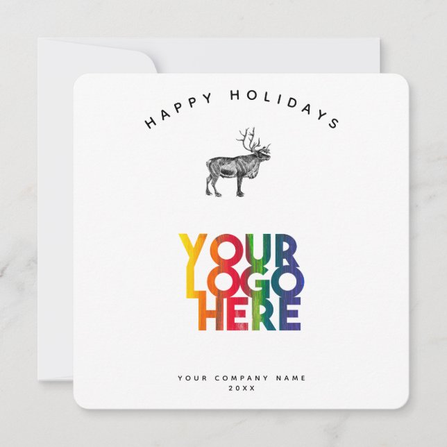 Holiday Reindeer Business Logo Christmas Card (Front)