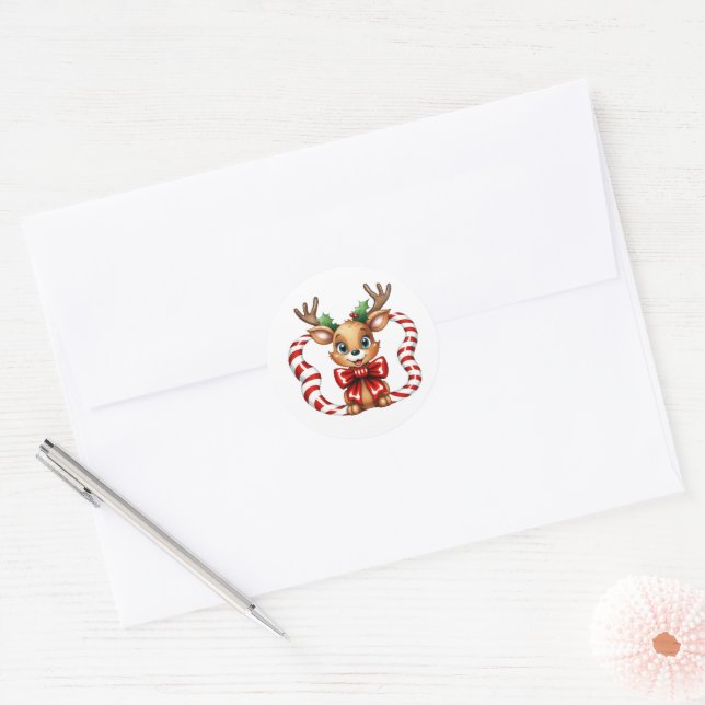 Holiday Reindeer Classic Round Sticker (Envelope)