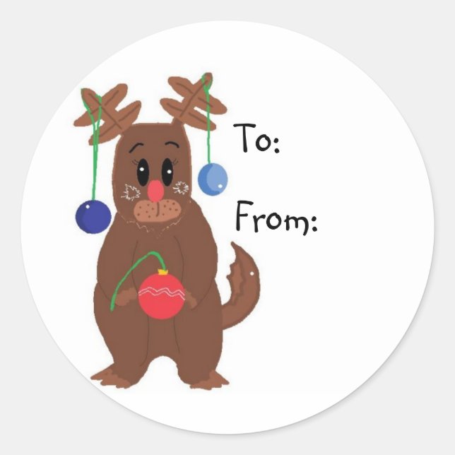Holiday Reindeer Classic Round Sticker (Front)