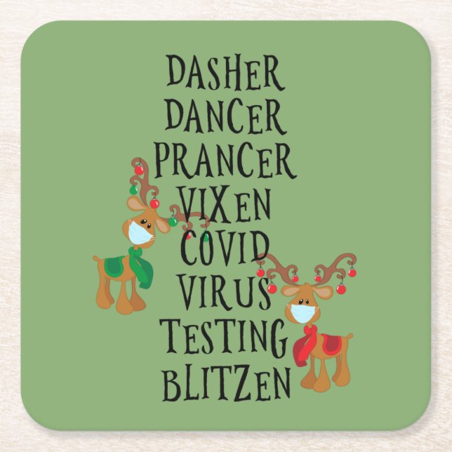 Holiday Reindeer Covid 2020 Funny Christmas Square Paper Coaster (Front)