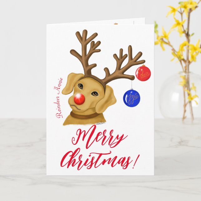 Holiday Reindeer Fox Red Lab Folded Greeting Card (Yellow Flower)