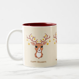 Holiday Reindeer Ornamented with Christmas Balls Two-Tone Coffee Mug
