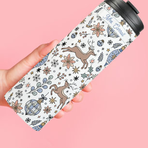 Holiday Reindeer Pattern Teachers Gift Thermal Tumbler