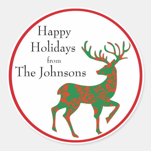 Holiday Reindeer Personalised Classic Round Sticker (Front)