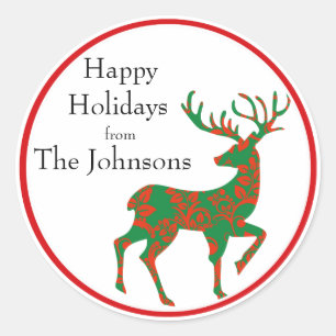 Holiday Reindeer Personalised Classic Round Sticker