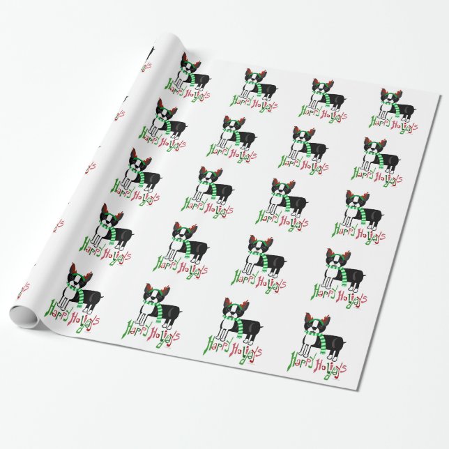 Holiday Reindeer Pup Wrapping Paper (Unrolled)