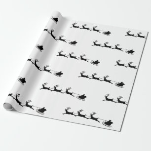 holiday reindeer santa christmas black white wrapping paper