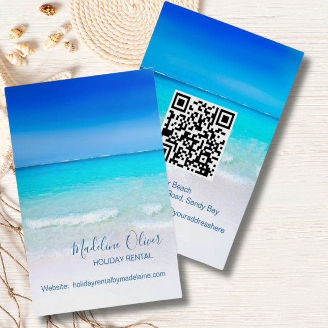 Holiday Rental QR Code Ocean Beach Information Flyer (Creator Uploaded)