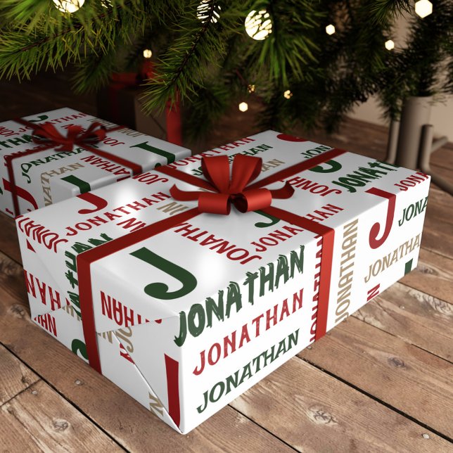 Holiday Repeating Name Personalised Wrapping Paper (Holiday Repeating Name Personalized Wrapping Paper)