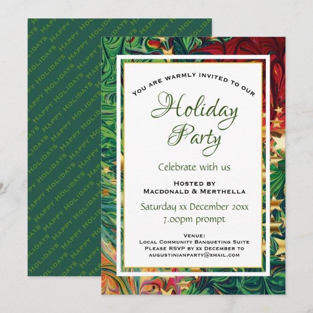 HOLIDAY Retro Red Green Celebration Party Invitation (Front/Back)